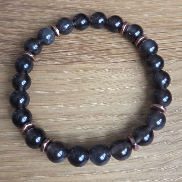 Hand Crafted Jewelry - Gray Ice Obsidian Beads Bracelet, Stretch, Hand Crafted